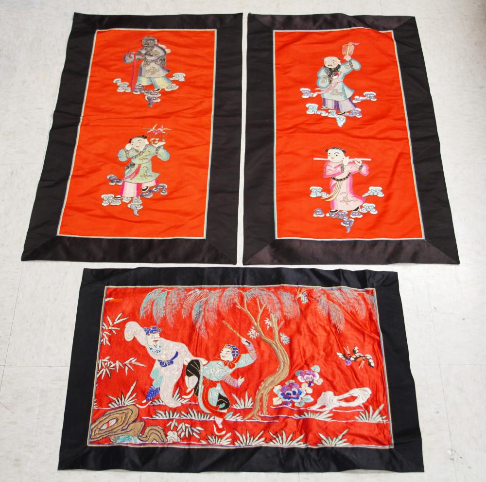 LOT OF (3) CHINESE SILK EMBROIDERED TAPESTRIES (1 of 7)