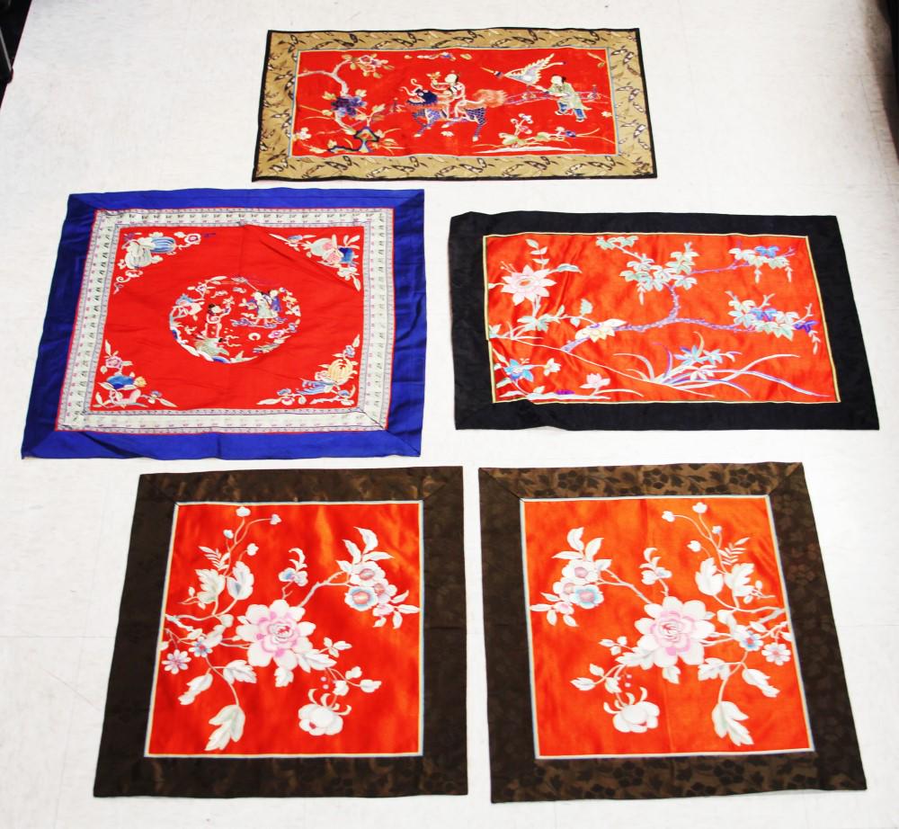LOT OF (5) CHINESE SILK EMBROIDERED TAPESTRIES (1 of 6)