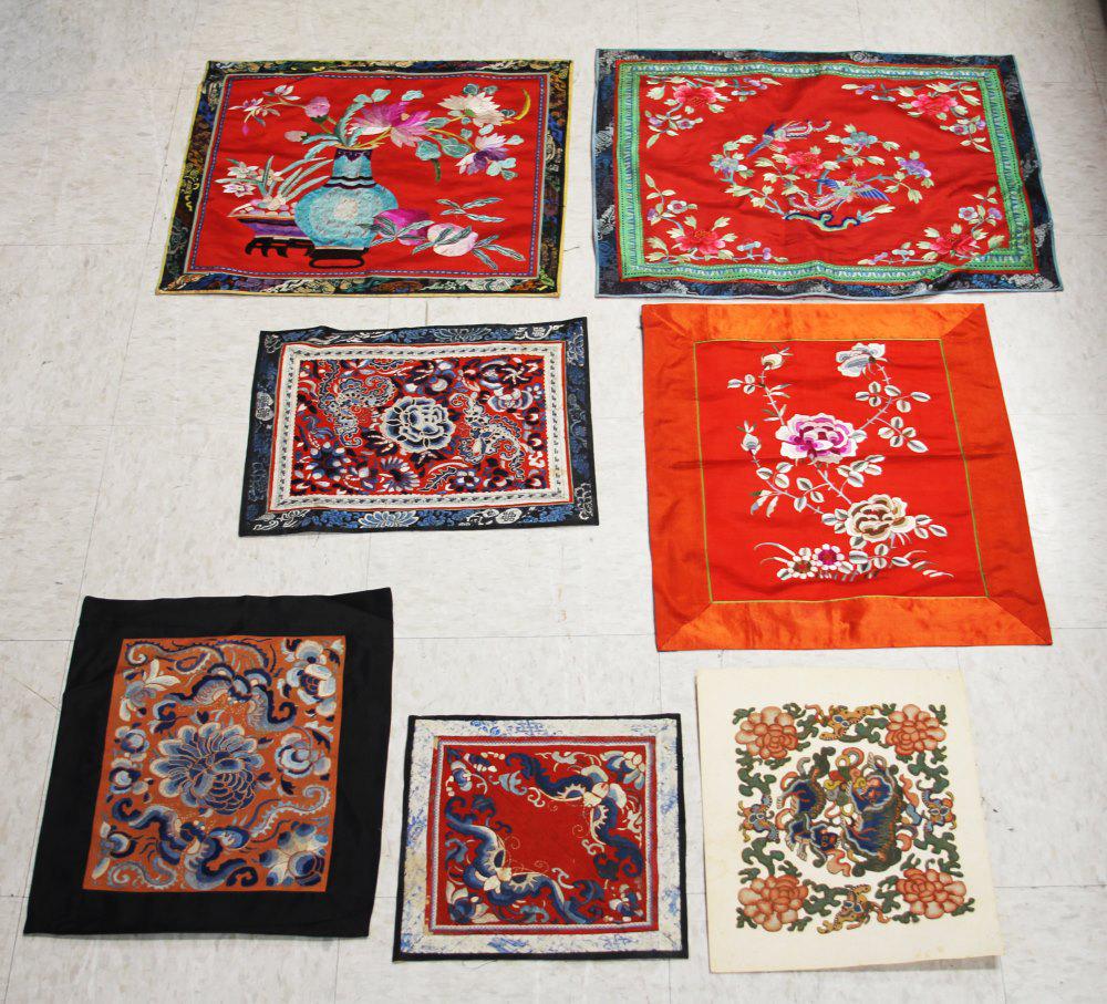 LOT OF (7) CHINESE EMBROIDERED TAPESTRIES (1 of 8)