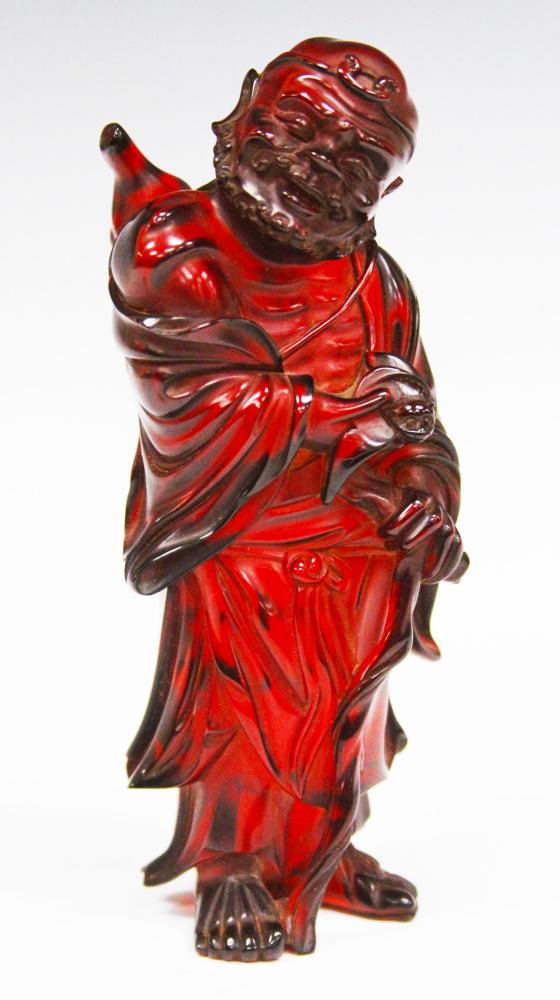 CHINESE AMBER CARVED OF LOHAN FIGURE (1 of 2)