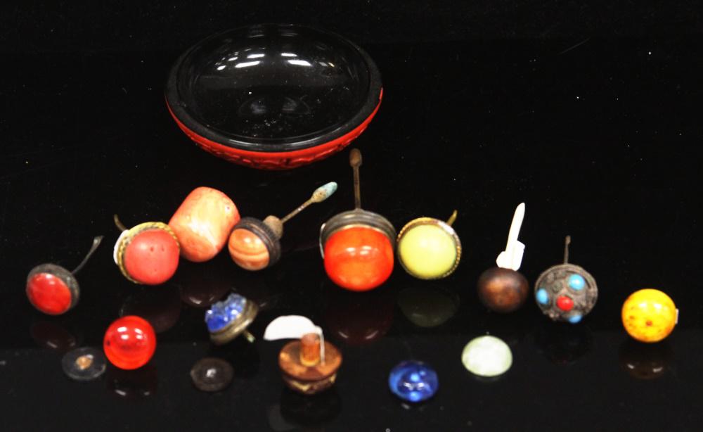 LOT OF (12) CHINESE SNUFF BOTTLE TOPS, MISC. (1 of 2)