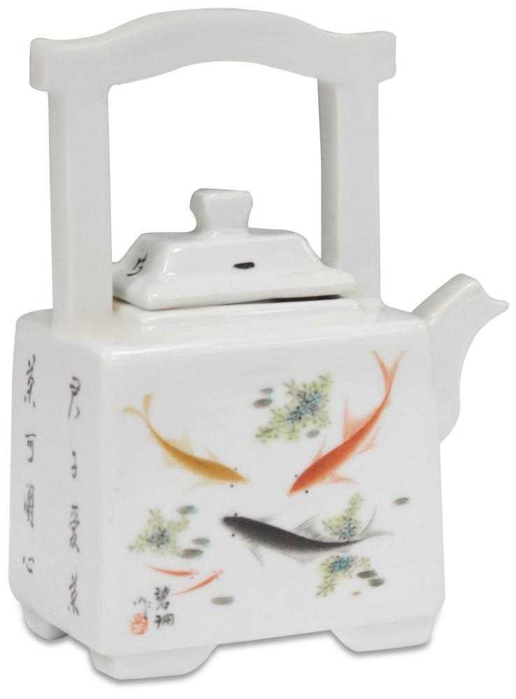 CHINESE PORCELAIN PAINTED TEA POT, 6 1/4" H (1 of 3)