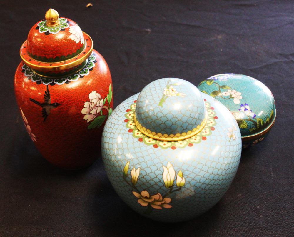 LOT OF (3) PCS. CHINESE CLOISONNE JARS (1 of 1)