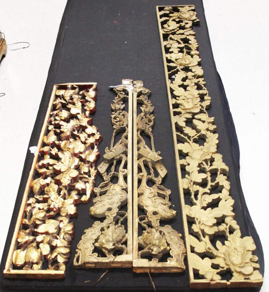LOT OF (4) VINTAGE CHINESE CARVED WOOD FRAGMENTS: Overall length- 40"- 72" Collection of The China Art Center of Carmel, CA