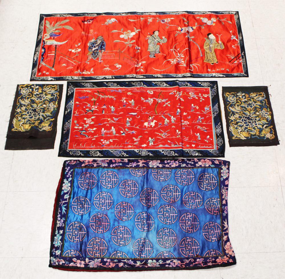 LOT OF (5) CHINESE SILK EMBROIDERED TAPESTRIES (1 of 6)