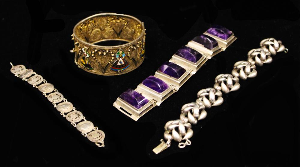 LOT OF (4) VINTAGE SILVER BRACELETS (1 of 5)