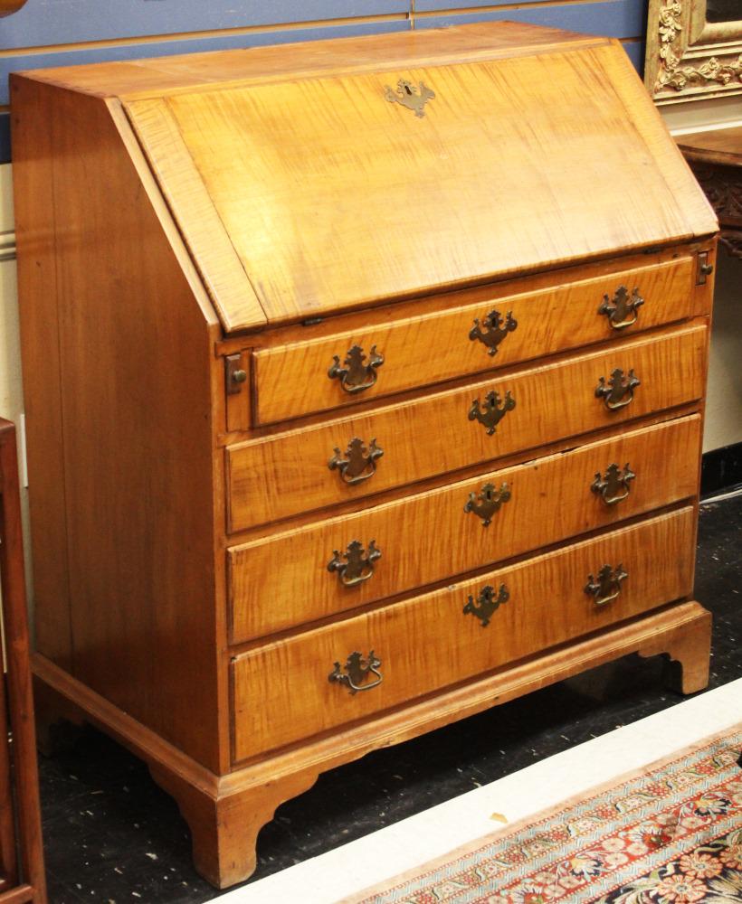 American 18th C Tiger Maple Secretary Desk Feb 17 2020