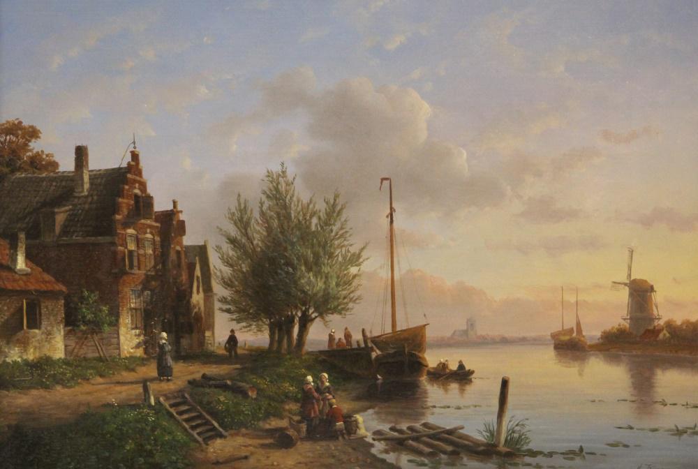 ANTON NICOLASS MARIE KARSSEN (B.1945), O/B: Subject- Dutch River with Village Sight- 14" x 20" Overall- 23" x 30" In house shipping within US $100 plus insurance