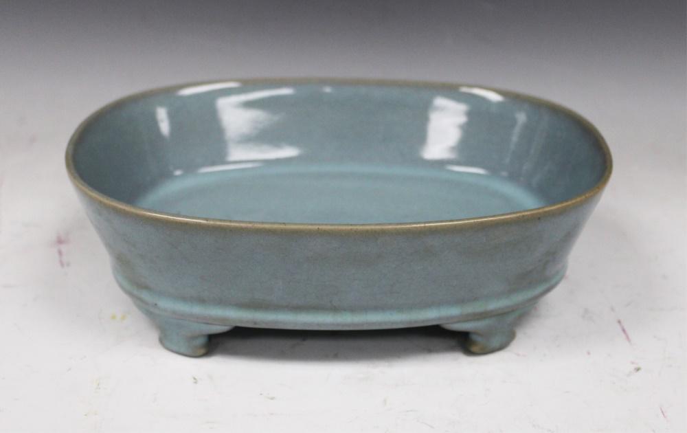 CHINESE BLUE CELADON OVAL DISH (1 of 3)