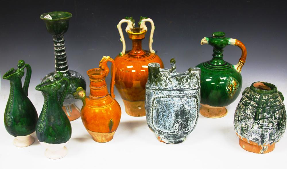 LOT OF (8) CHINESE FLAMBE POTTERY, VASES, EWERS (1 of 5)