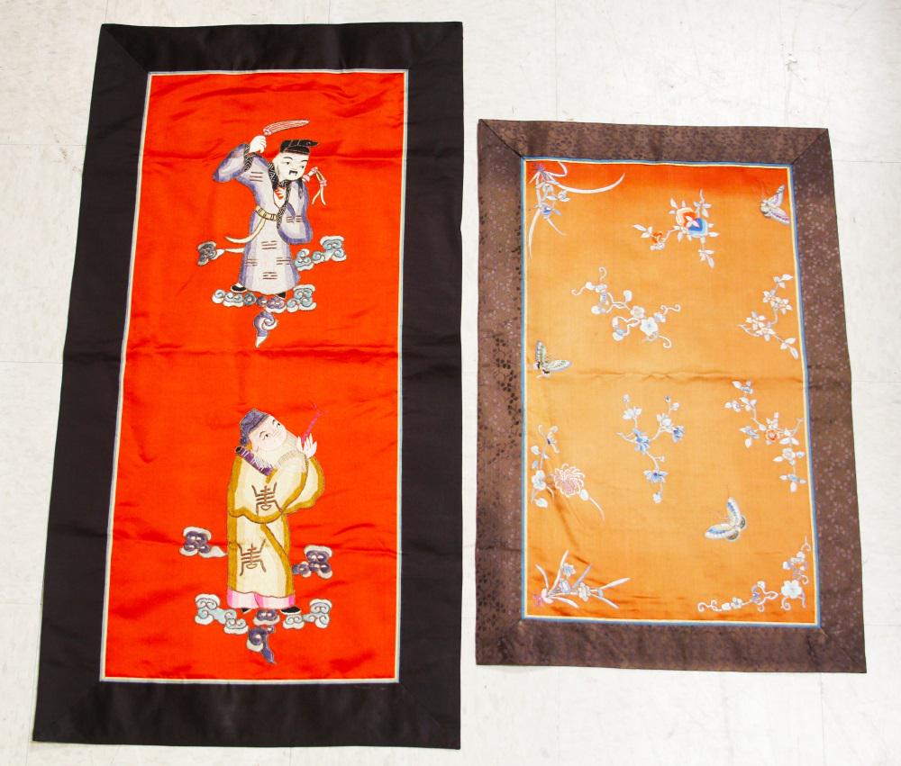 (2) CHINESE 19TH C. EMBROIDERED TAPESTRIES (1 of 3)