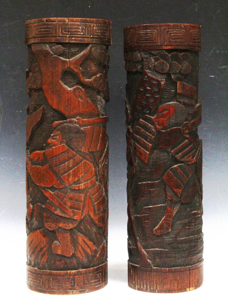 LOT OF (2) CHINESE CARVED BRUSH POTS (1 of 3)