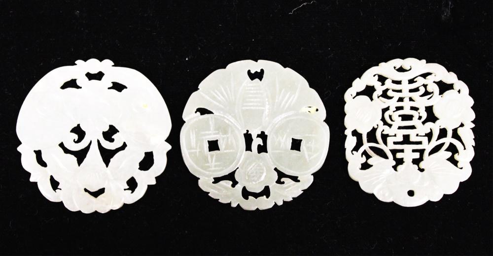 LOT OF (3) CHINESE CARVED JADE PENDANTS (1 of 1)