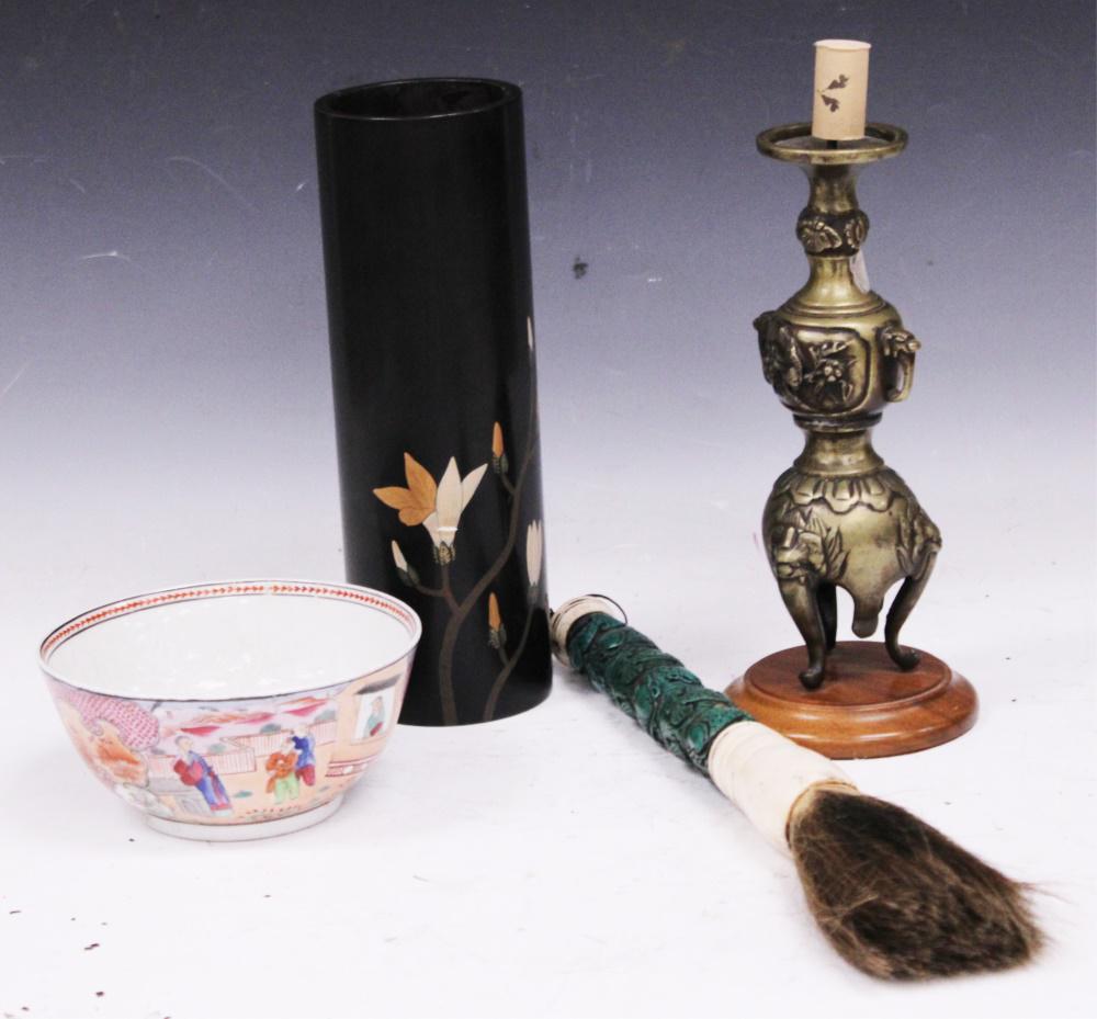 LOT OF (4) ASIAN DECORATIVE, CANDLESTAND, BRUSH (1 of 2)