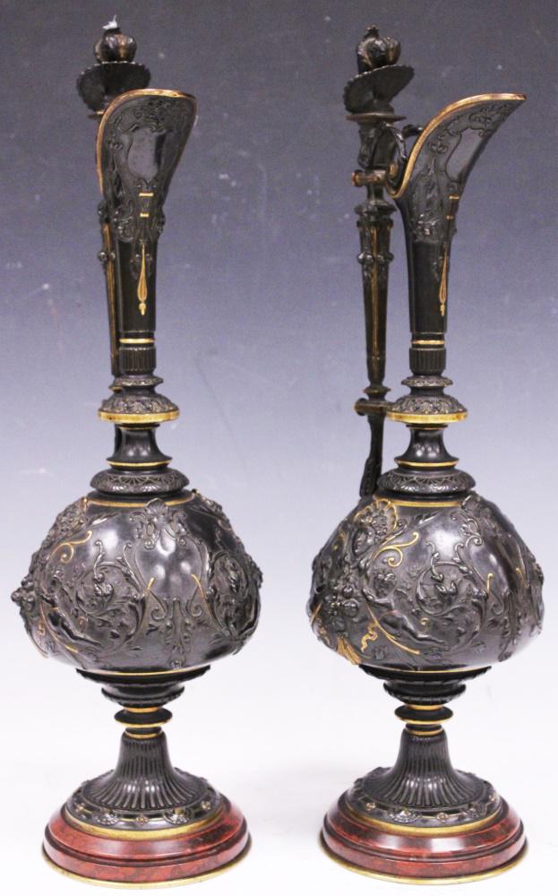 PAIR OF RENAISSANCE BRONZE MARBLE URNS, 19TH C. (1 of 5)
