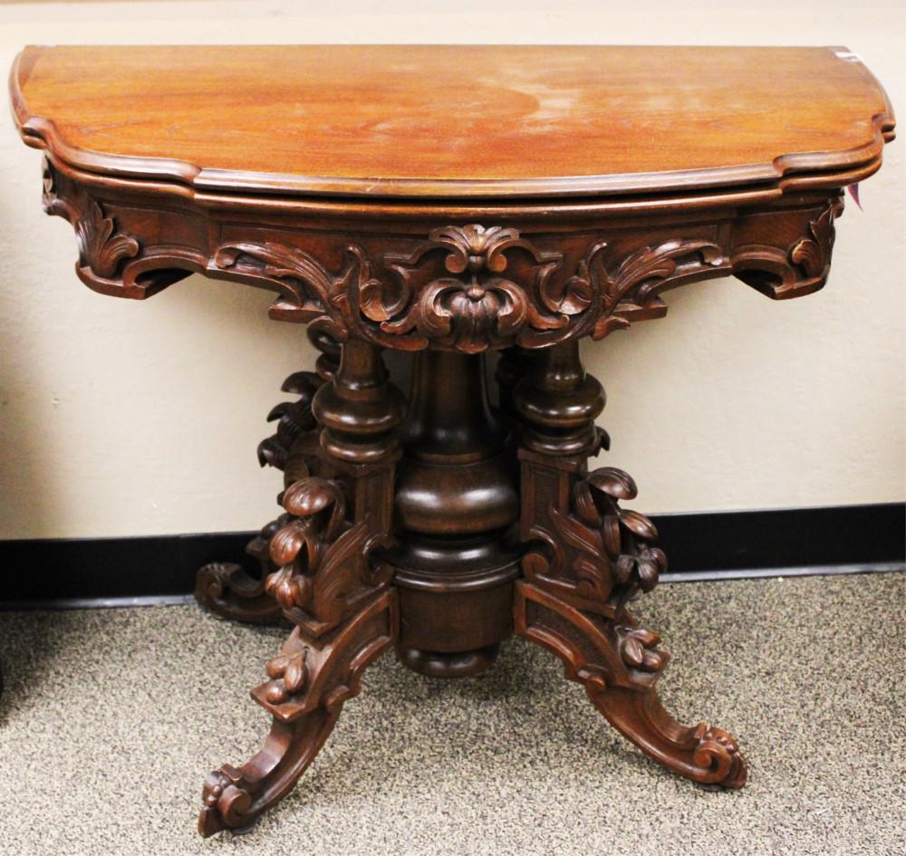 AMERICAN RENAISSANCE REVIVAL WALNUT FLIP TOP TABLE (1 of 4)