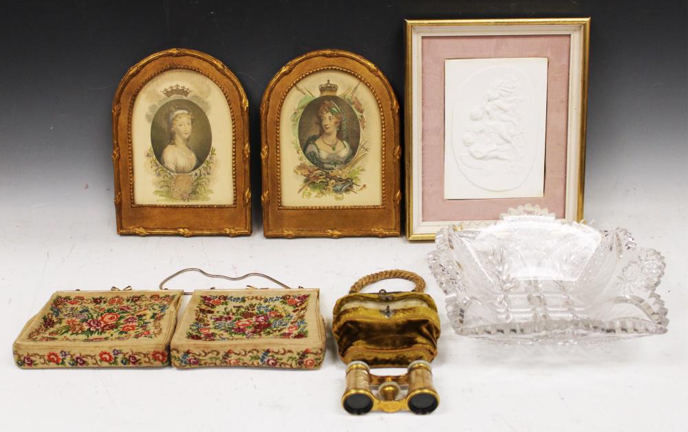 LOT OF (7) PCS. CRYSTAL BOWL, NEEDLEPOINT BAGS (1 of 6)