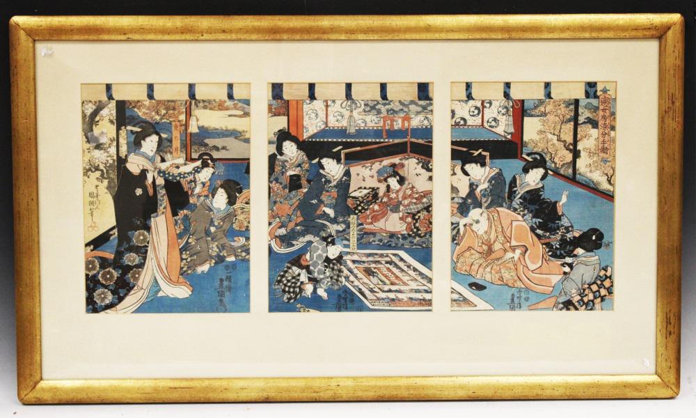 JAPANESE 19TH C. TRIPTYCH, FRAMED (1 of 5)