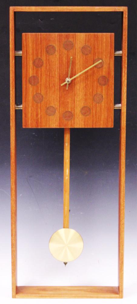 MID-CENTURY TEAK WALL CLOCK, 29" (1 of 6)