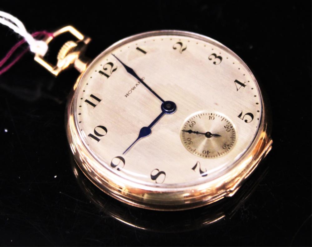 HOWARD  17 JEWEL OPEN FACE POCKET WATCH, G.F. (1 of 3)