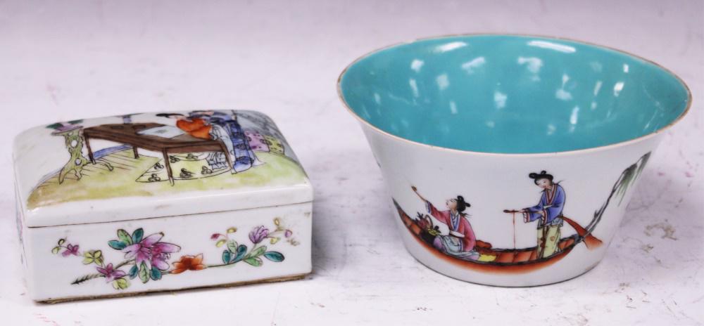 LOT OF (2) VINTAGE CHINESE PORCELAIN, BOX & BOWL (1 of 6)
