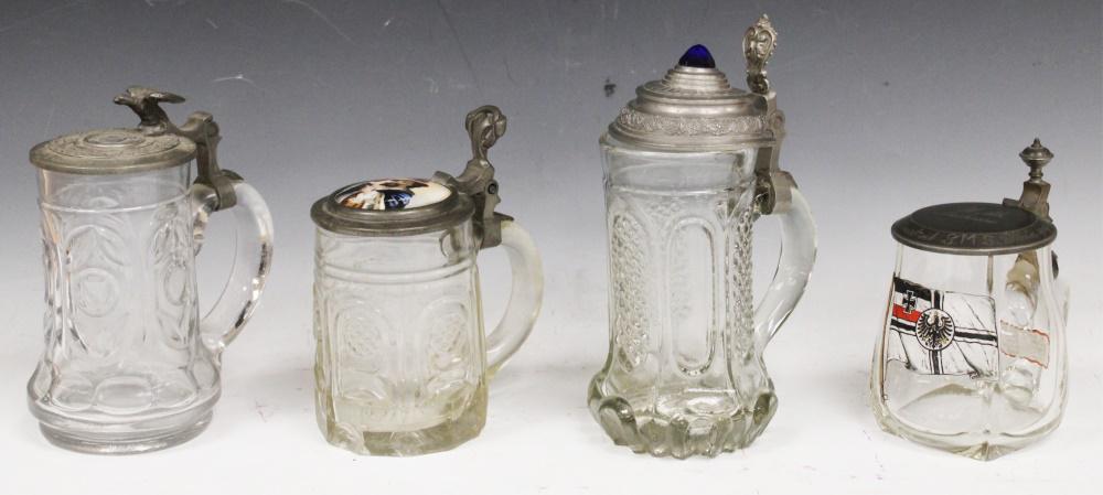 LOT OF (4) GERMAN VINTAGE GLASS STEINS (1 of 6)
