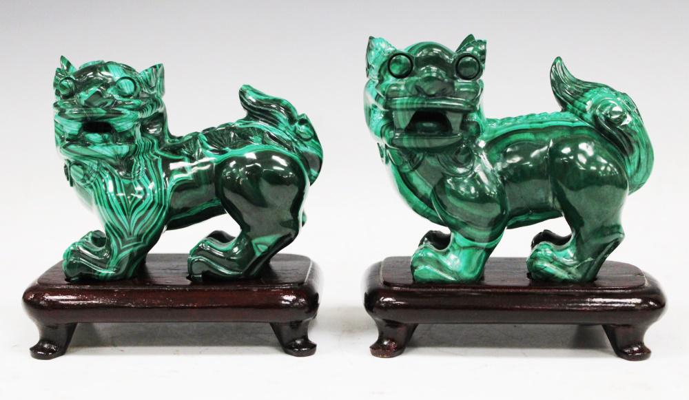 PAIR OF CHINESE MALACHITE FIGURAL LIONS (1 of 6)