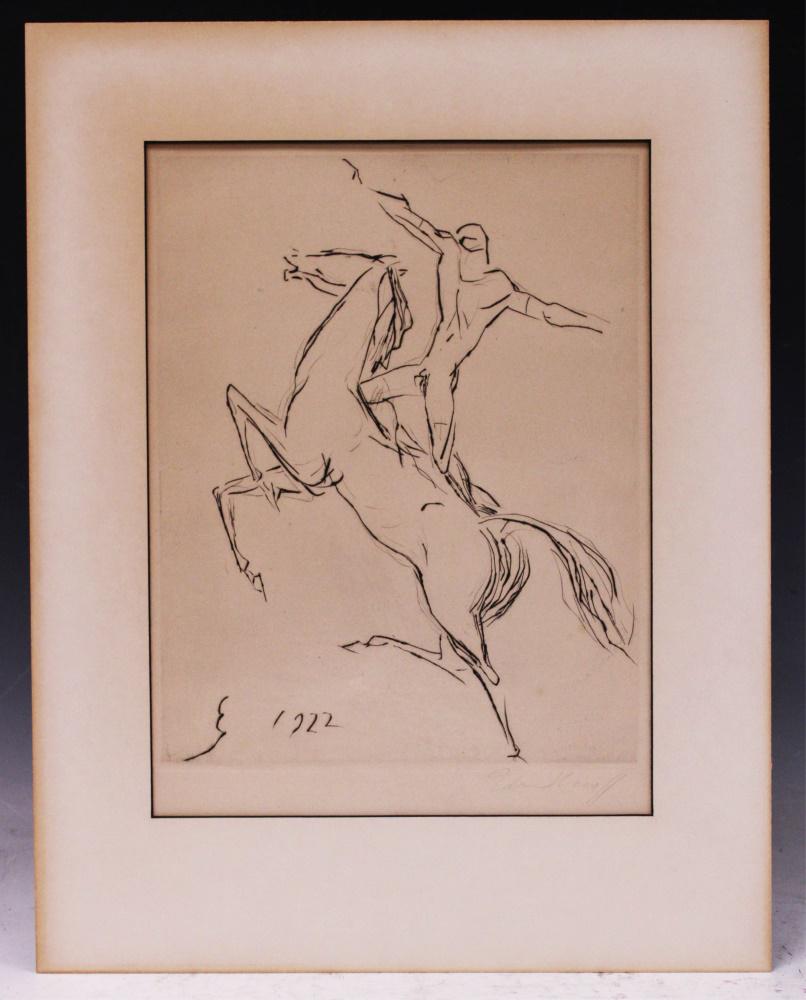 1920'S ETCHING, (RIDER ON HORSE), PENCIL SIGNED (1 of 5)