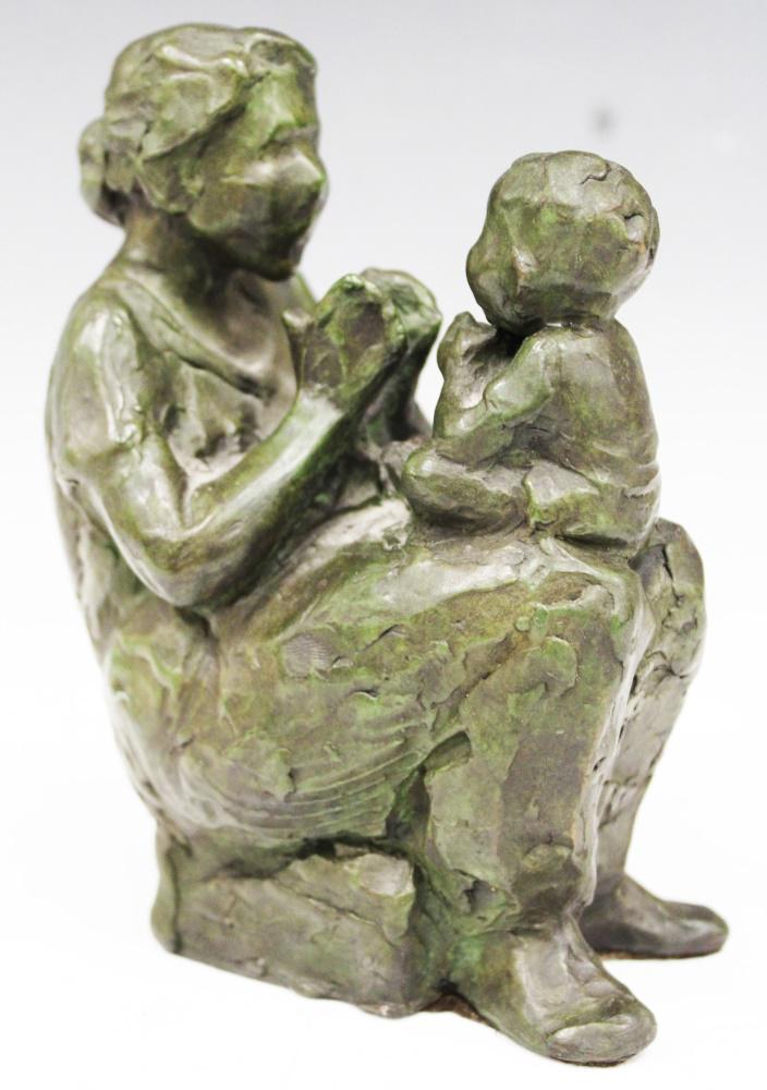 JANE DEDECKER (B. 1961) BRONZE STATUE: Figure of mother and child Height- 6 1/4" In House Shipping within U.S. for $45 plus insurance