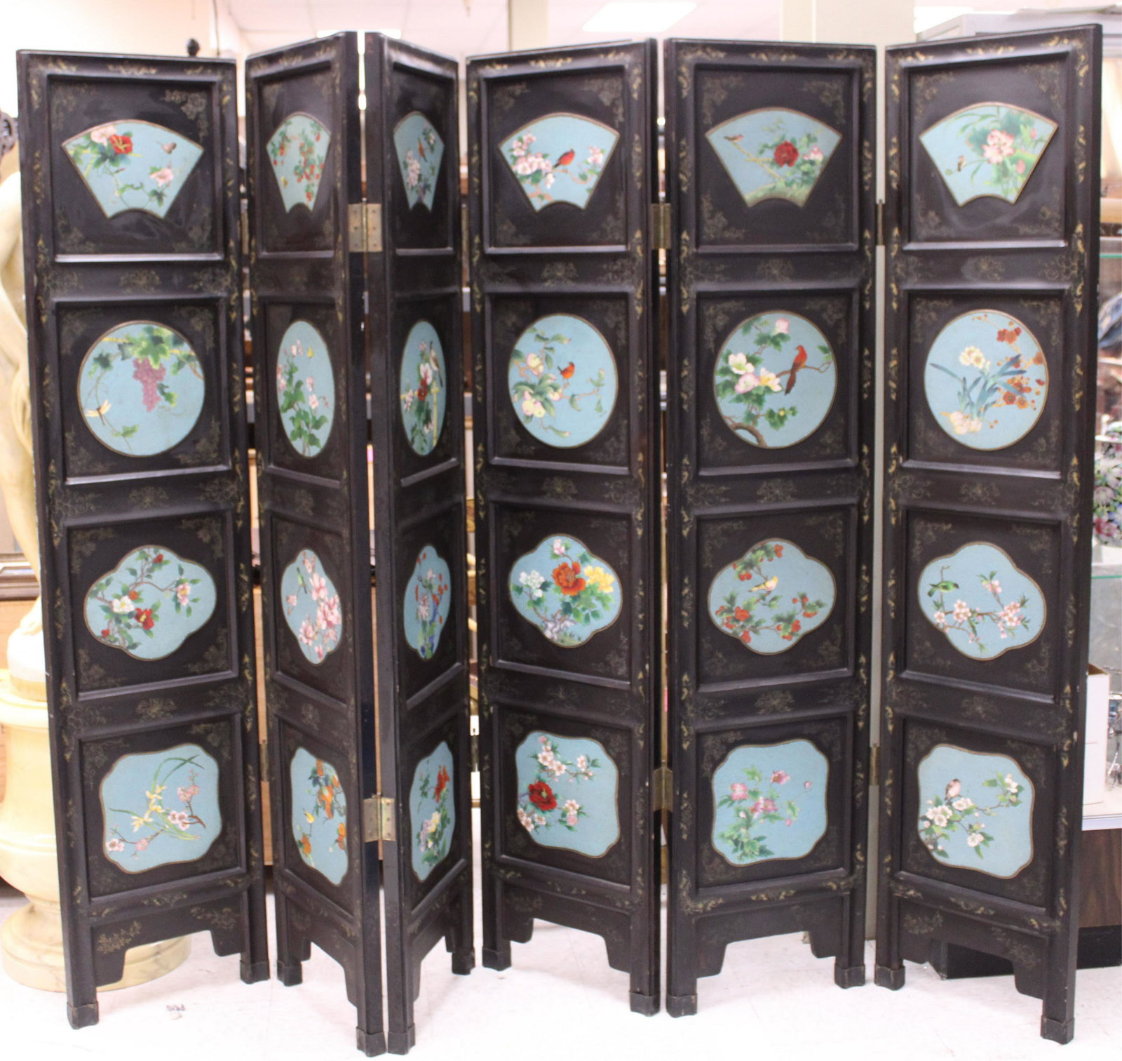 CHINESE VINTAGE CLOISONNE SIX PANEL SCREEN (1 of 5)