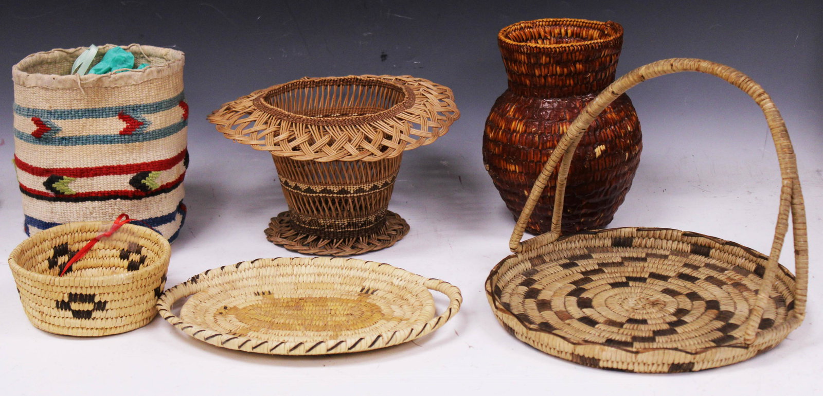 NATIVE AMERICAN WOVEN BASKETS, LOT OF (6) (1 of 2)