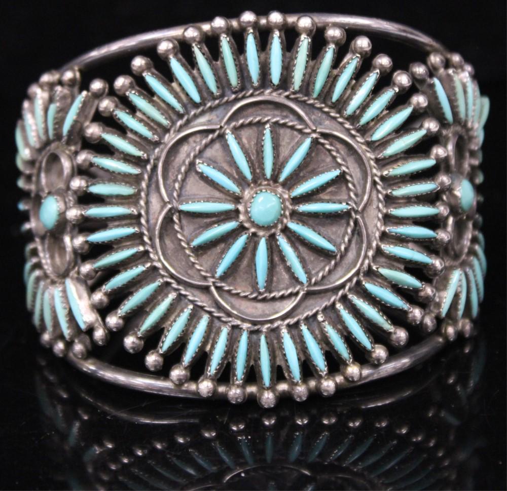 NATIVE AMERICAN ZUNI SILVER CUFF BRACELET (1 of 3)