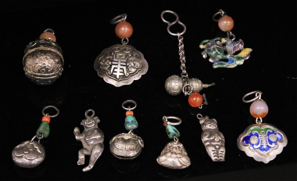 CHINESE (10) VINTAGE SILVER PENDANTS (1 of 2)