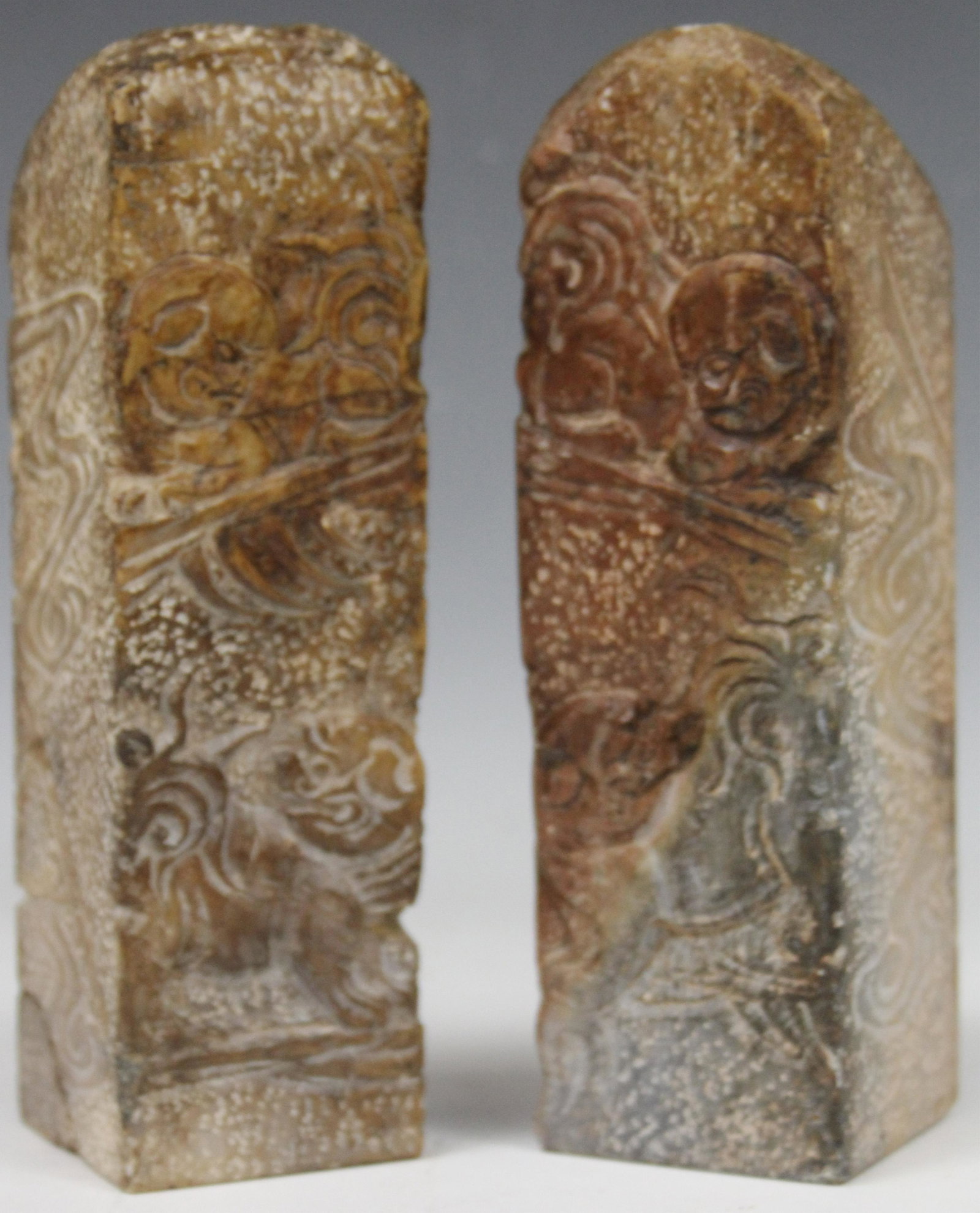 PAIR OF CHINESE CARVED STONE CHOPS, 7 3/4" H (1 of 2)