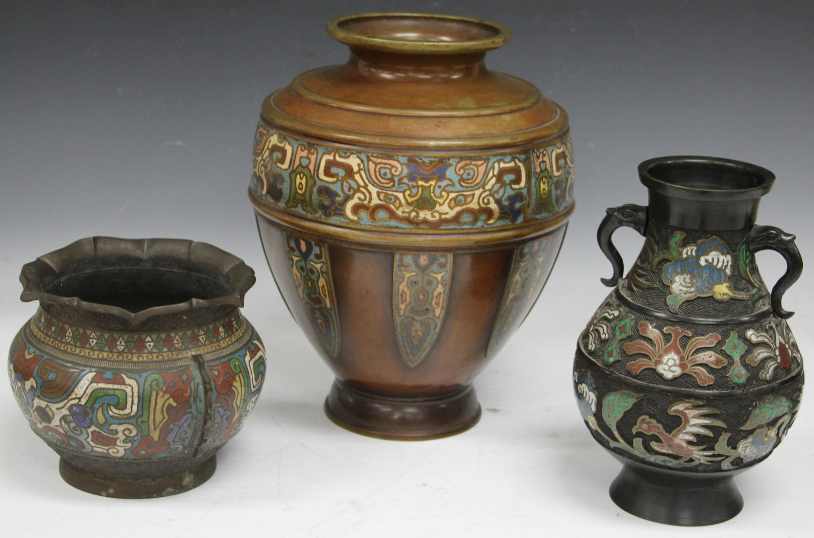 LOT OF (3) CLOISONNE: URN, POT, & VASE (1 of 4)