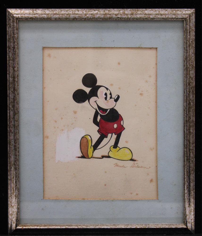 WALT DISNEY ARTIST, (MERLE GILSON) MICKEY MOUSE: Gilson was one of the early cartoonist for Disney studios Sight- 6" x 8" Overall- 10" x 12" Single Owner/Private Estate Collection