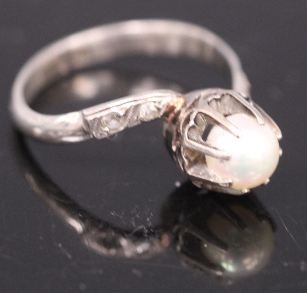 PLATINUM AKOYA PEARL & (4) DIAMOND RING, 1940 (1 of 6)