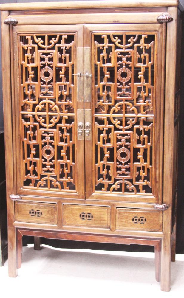 CHINESE CARVED 19TH C. DOUBLE DOOR CABINET (1 of 3)