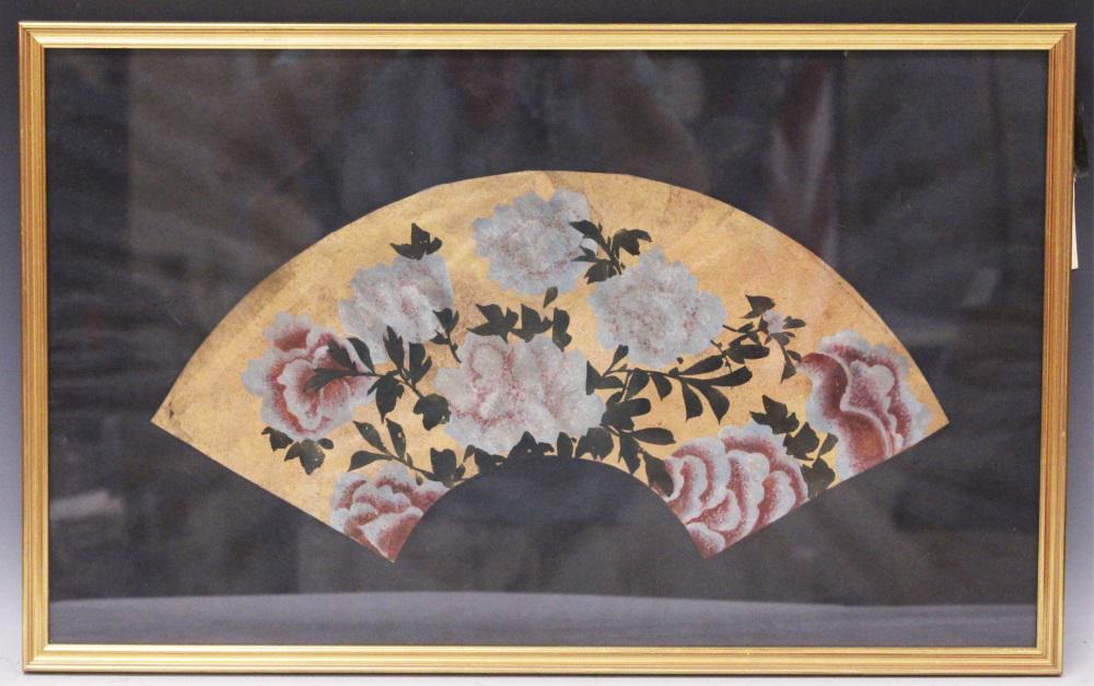 ASIAN DECORATIVE WALL ART, LOT (3) FRAMED FANS (1 of 3)