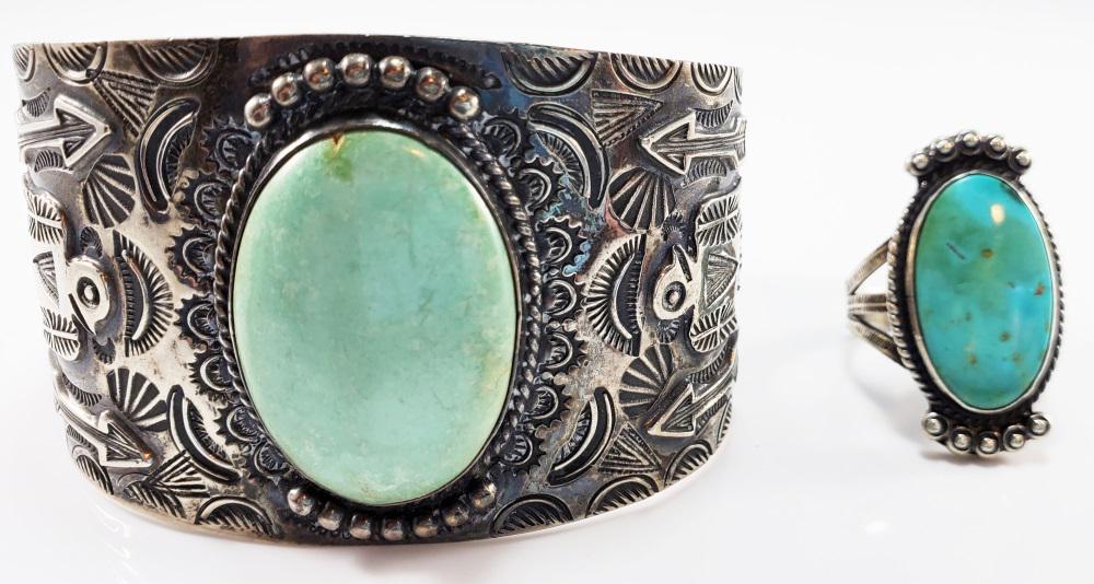 NATIVE AMERICAN SILVER JEWELRY, (2) PCS. (1 of 9)