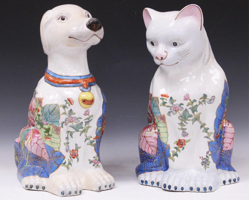 VINTAGE PORCELAIN FIGURAL CAT & DOG STATUES (1 of 5)