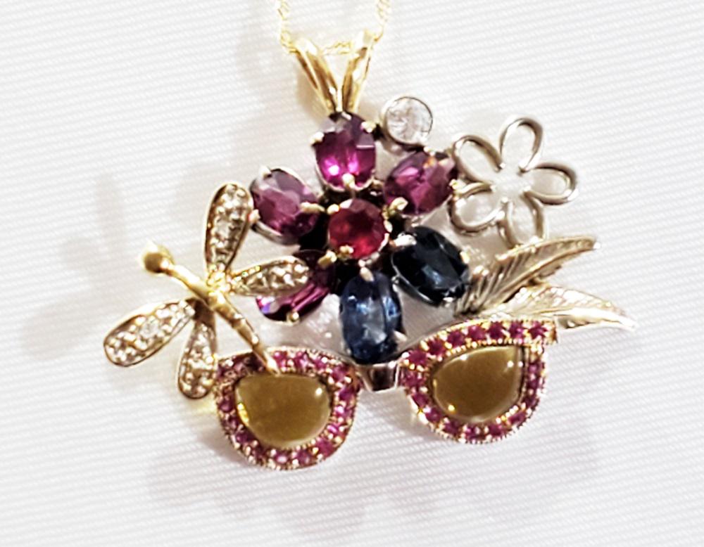 LADYS 14KT DIAMOND, PRECIOUS STONE NECKLACE: 14KT gold chain and mounting Shipping U.S. $15 plus insurance