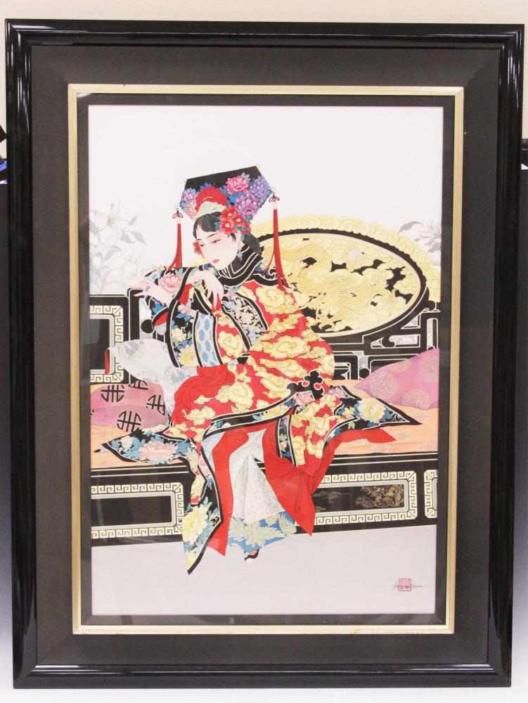 CAROLINE YOUNG, (MIXED MEDIA): Manchurian Princess, 1980 Sight- 26" x 37" Overall- 38" x 50"
