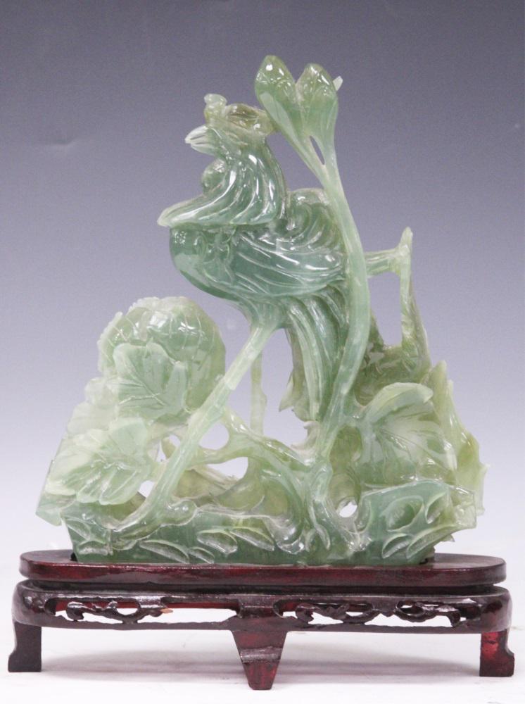 CHINESE SERPENTINE JADE CARVING OF PHOENIX (1 of 3)