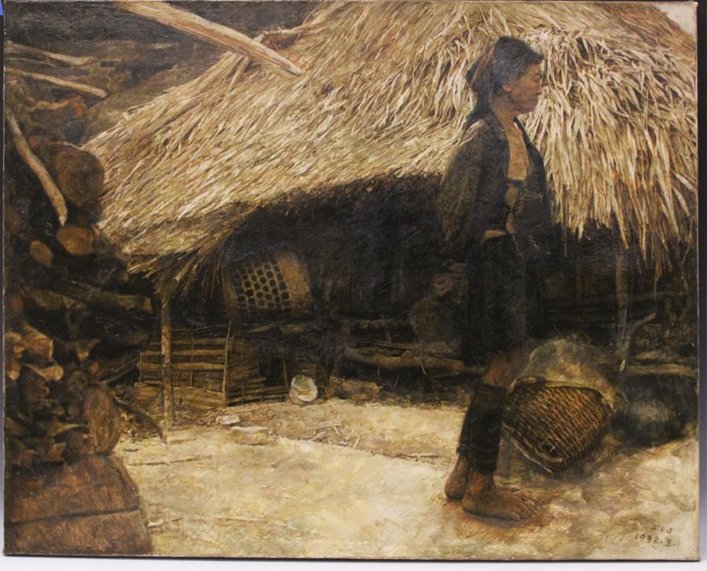CHUNSHENG XIANG (B. 1960) , OIL ON CANVAS: artist initials lower right w/ inscription on verso Overall- 31 1/2" x 39" Buyer is responsible to arrange shipment of this lot with 3rd party shipper. Please view