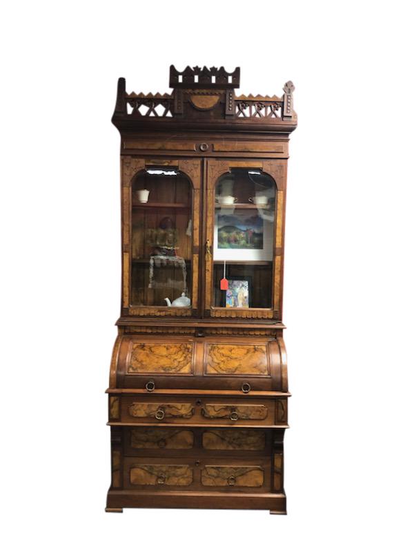 VICTORIAN WALNUT CYLINDER ROLL DESK/ BOOKCASE TOP (1 of 7)