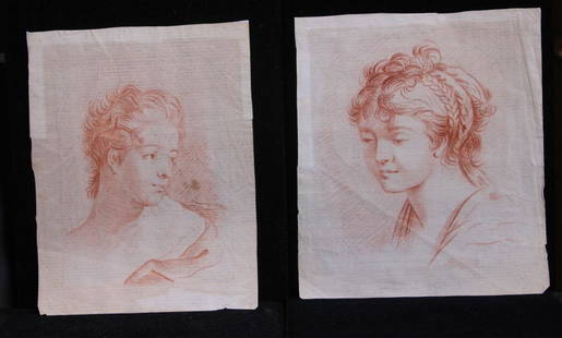 LUDWIG EMIL GRIMM, CIRCLE OF (1790-1863), DRAWINGS: Sanguine drawings portraits Overall- 6 3/4" x 8"