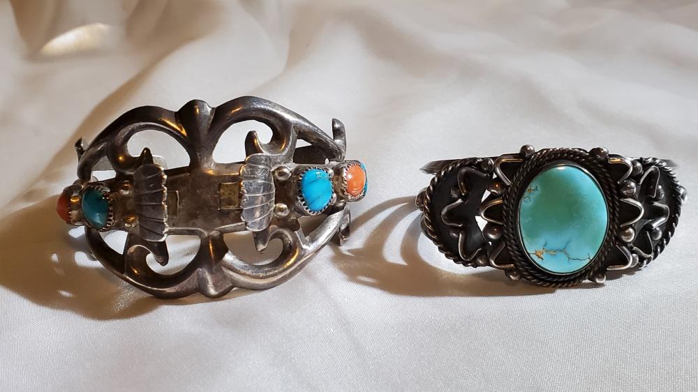 NATIVE AMERICAN SILVER (2) VINTAGE CUFFS: Weight- 152 grams