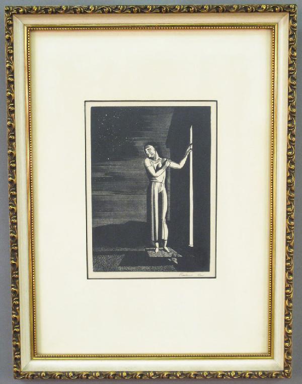 ROCKWELL KENT (1882-1971) PENCIL SIGNED WOODCUT "S: ROCKWELL KENT (1882-1971) PENCIL SIGNED WOODCUT "Starry Night", 5 1/4"x7 1/2"