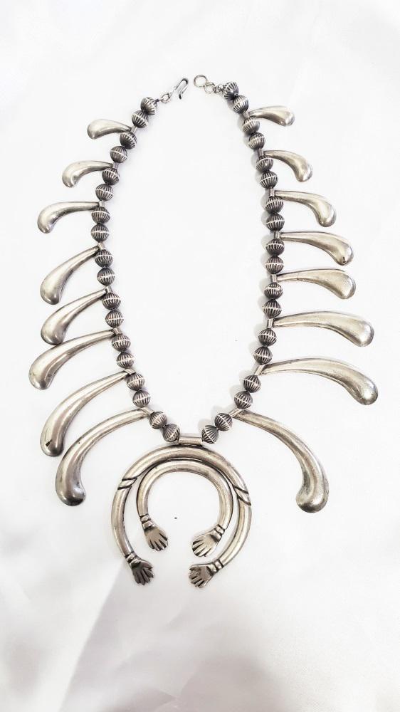 NATIVE AMERICAN STERLING SQUASH BLOSSOM NECKLACE (1 of 5)